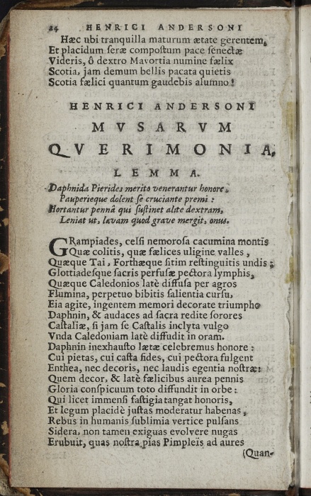 Photograph of Henry Anderson: Panegyris Ad Serenissimum Potentissimumque Regem Iacobum VI, Perthanam urbem ingredientem v Cal Iunias [1580]