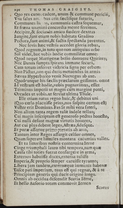 Photograph of Thomas Craig of Riccarton: Ad serenissimum & potentissimum Principem Iacobum VI, è sua Scotia discedentem, Paraeneticon (1603)