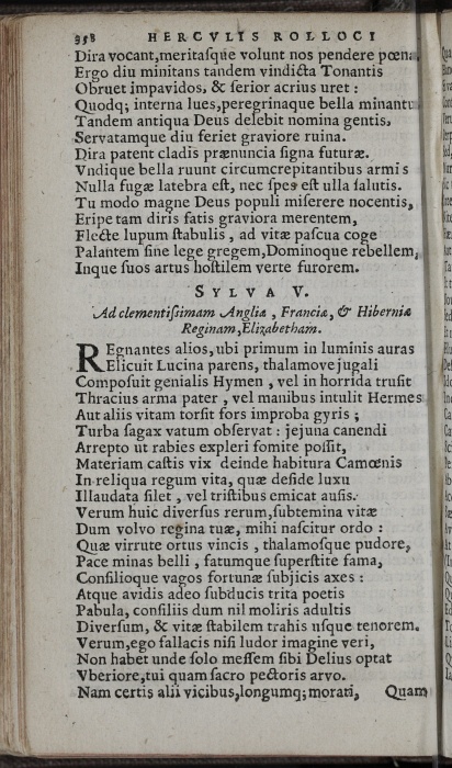 Photograph of Hercules Rollock: Sylva V: Ad clementissimam Angliae, Franciae , & Hiberniae Reginam, Elizabetham